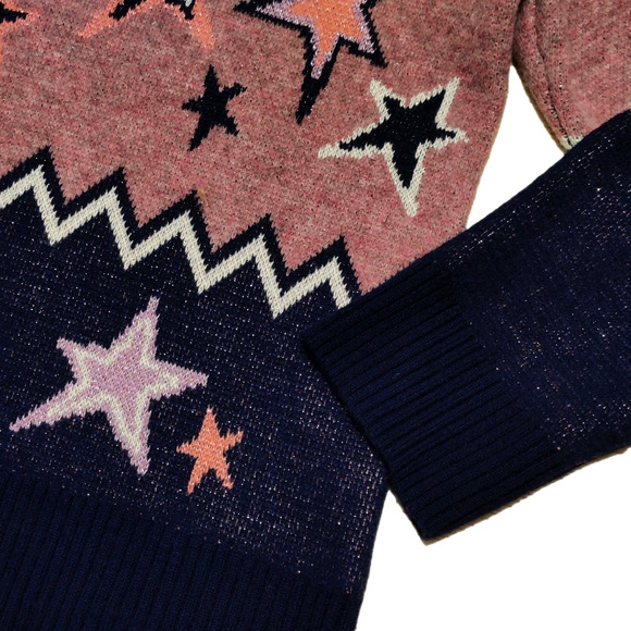 Johnny Was Shana Star Wool Cardigan Sweater Size XL Pink Blue Stars Sparkly NWOT - Picture 7 of 16